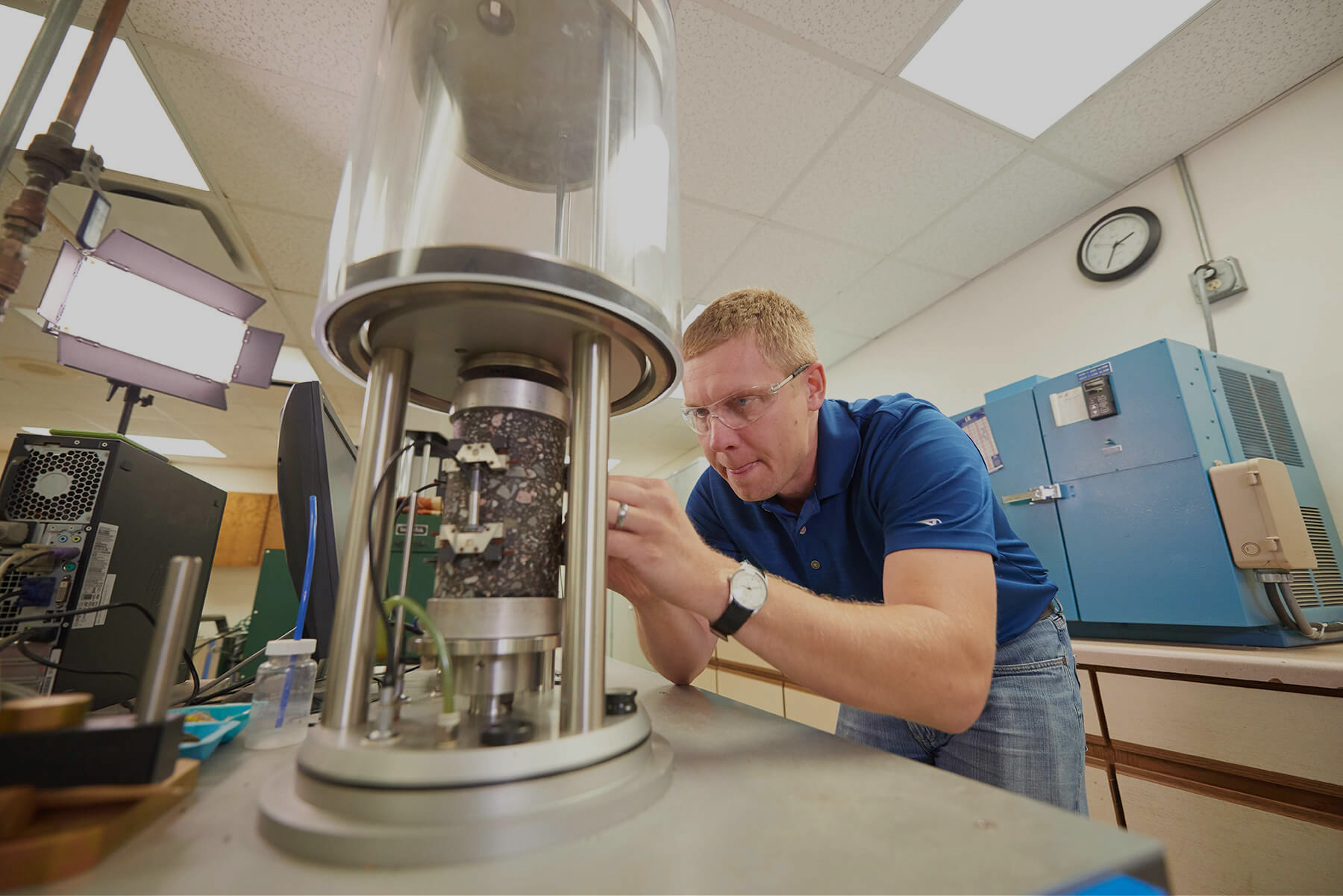 Engineer testing asphalt material